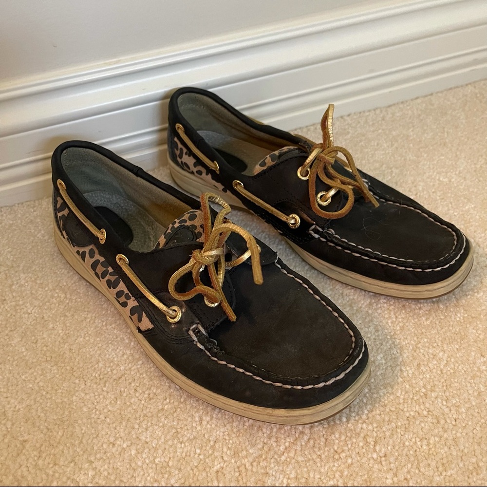 Black & Leopard Print Sperry’s Women’s Size 8.5